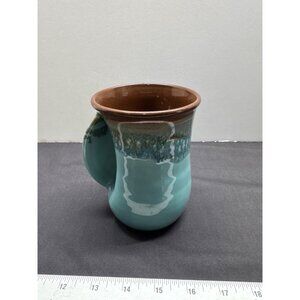 Handcrafted Ceramic Pottery Left Handed Mug By Neher 2018 14 Oz Turquoise & Brow
